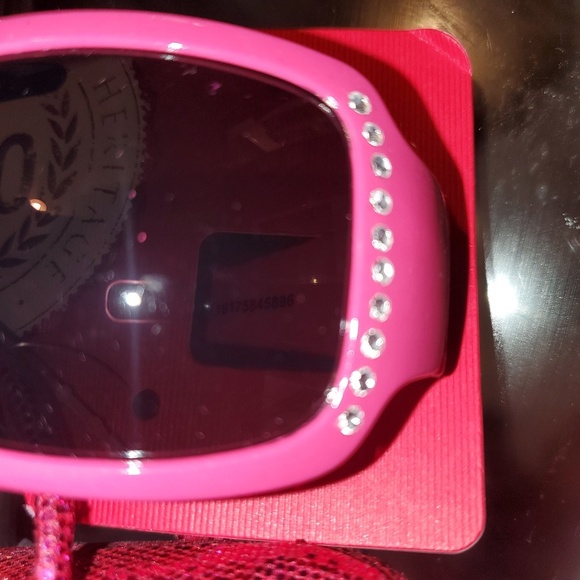 Girls Pink Rhinestone Trim Sunglasses Sequin Case - Picture 5 of 7